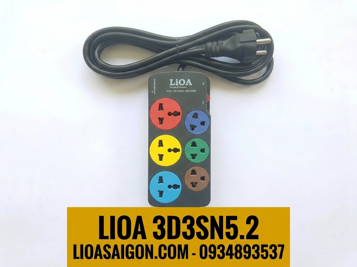 Ổ Cắm LiOA 3D3SN5.2 (6 Lỗ Kết Hợp - 5m) Nắp Che An Toàn
