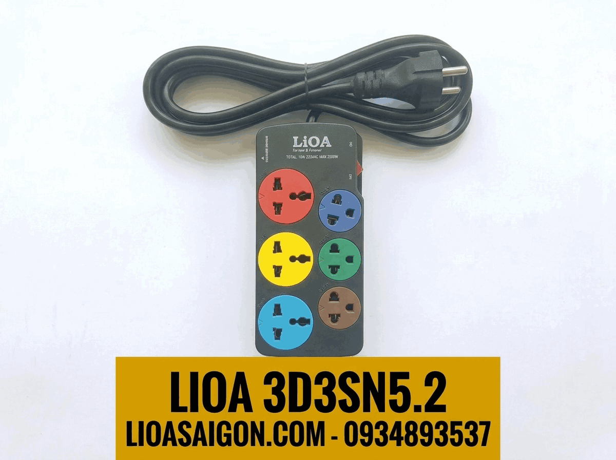 Ổ Cắm LiOA 3D3SN5.2 (6 Lỗ Kết Hợp - 5m) Nắp Che An Toàn