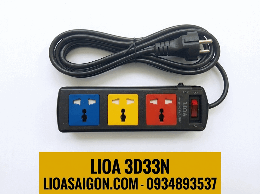 Ổ Cắm LiOA 3D33N (3 Lỗ - 3m - 3 Lõi) Tiếp Địa An Toàn