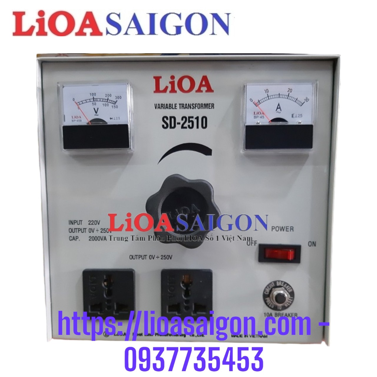 Biến áp vô cấp 1 pha LiOA SD-2510
