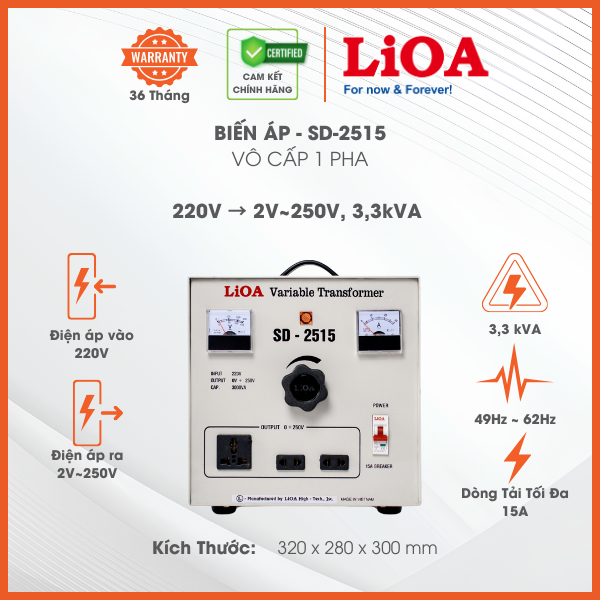 Biến áp vô cấp 1 pha LiOA SD-2515
