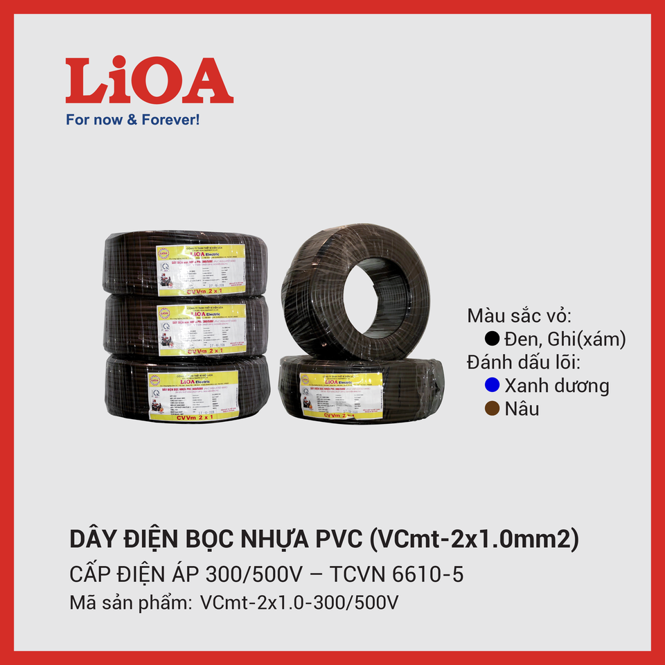 Dây điện mềm LiOA 2 lõi 2x1mm2