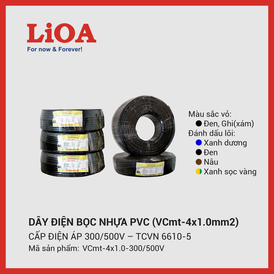 Dây điện mềm LiOA 4 lõi 4x1mm2