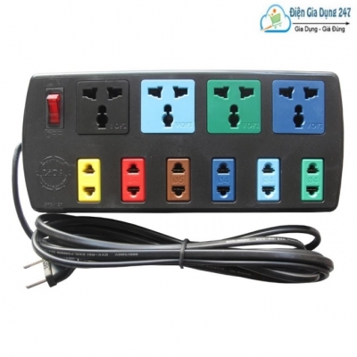 Ổ cắm kéo dài đa năng kết hợp 10 ổ LiOA 4D6S52 5m x 2 (Đen)