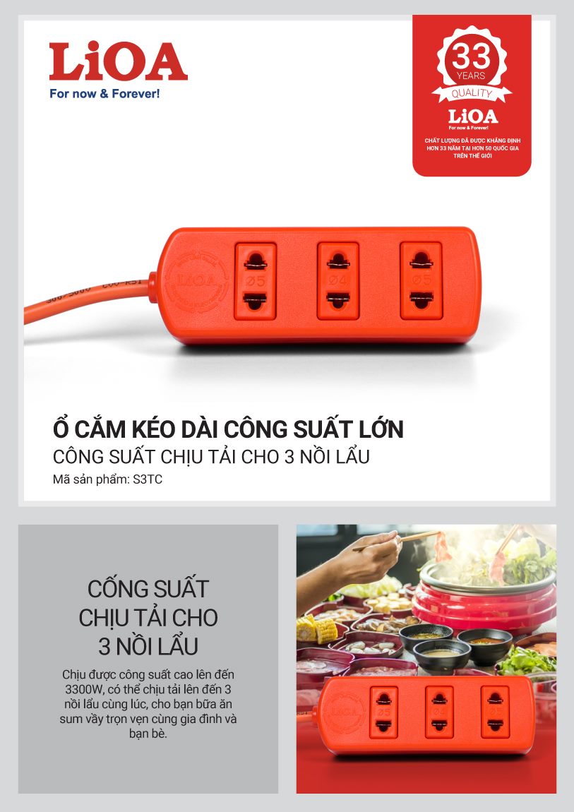 Ổ cắm công suất lớn LiOA S3TC - Công suất cho 3 nồi lẫu