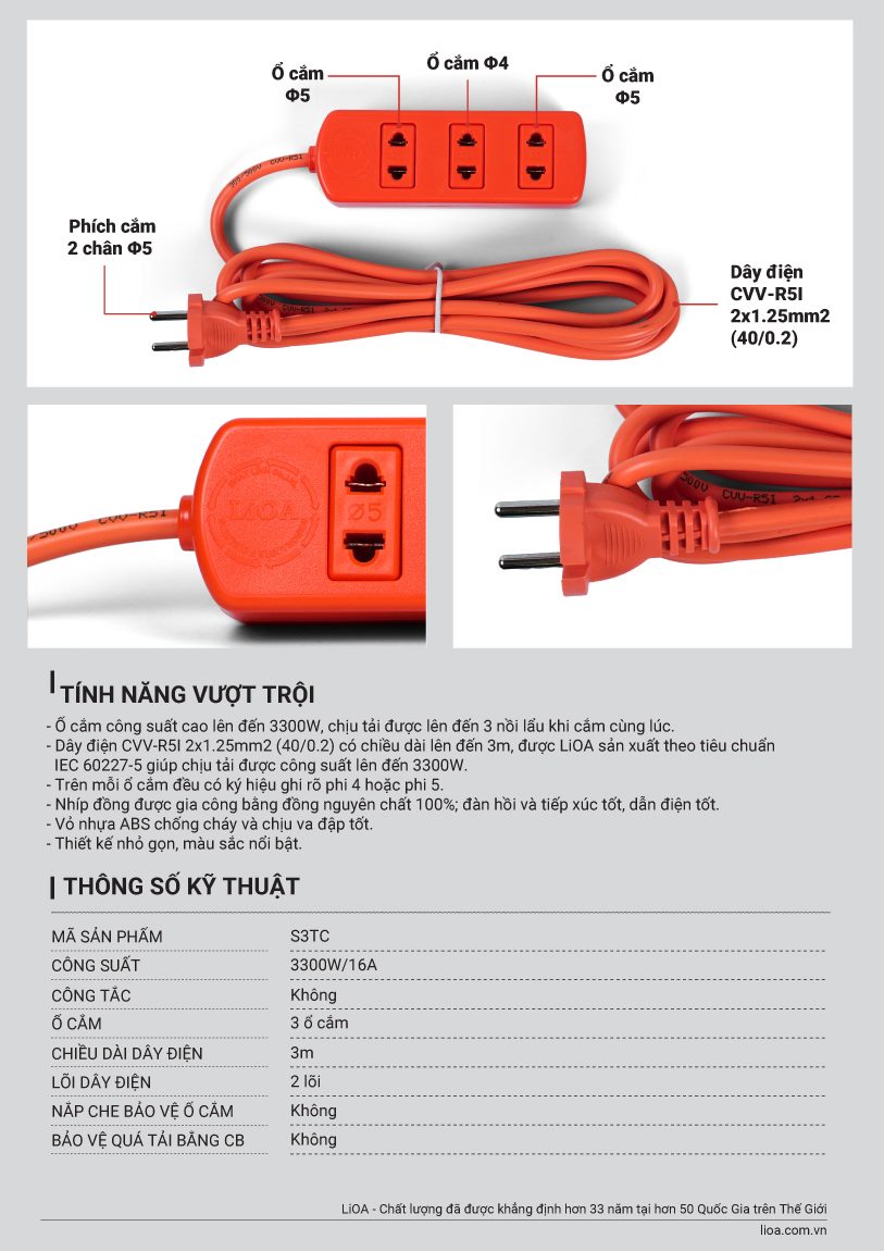 Ổ cắm công suất lớn LiOA S3TC - Công suất cho 3 nồi lẫu