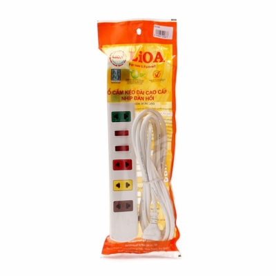 Ổ cắm kéo dài cao cấp nhíp đàn hồi 6S LiOA 6S3W dây 3m x 2 (Trắng)