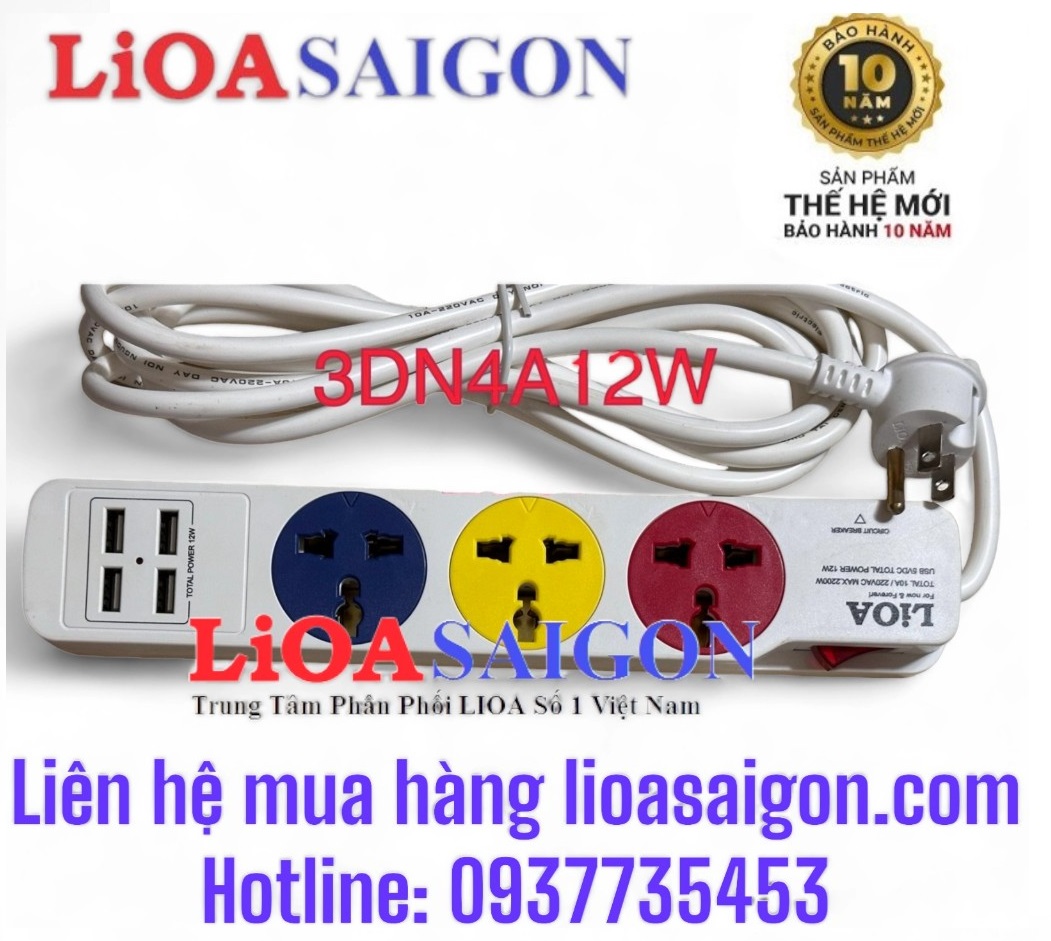 Ổ cắm đa năng có cổng sạc USB LiOA 3DN4A12W