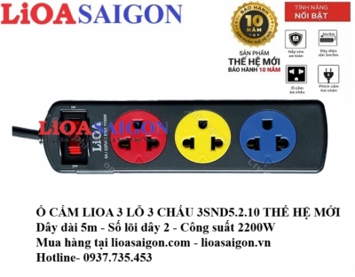 Ổ Cắm Lioa 3 Lỗ 5m Màu Đen Thế Hệ Mới – Model 3SND5.2.10