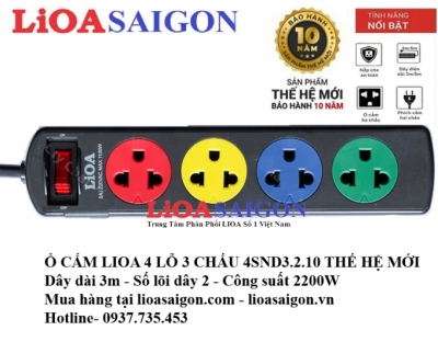 Ổ Cắm Lioa 4 Lỗ Dây 3M Model 4SND3.2.10