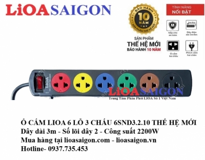 Ổ Cắm Lioa 6 Lỗ Dây 3M Model 6SND3.2.10