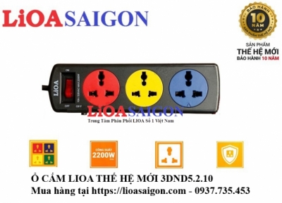 Ổ CẮM LIOA 3 LỖ 3 CHẤU THẾ HỆ MỚI 3DND5.2.10