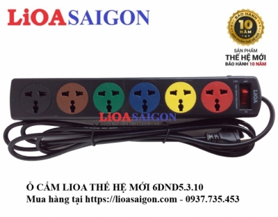 Ổ CẮM LIOA 6 LỖ 3 CHẤU THẾ HỆ MỚI 6DND5.3.10