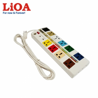 Ổ cắm kéo dài đa năng trung tâm có mạch chống sét đường thông tin 10 ổ LiOA màu trắng - 10OFFICE-3W
