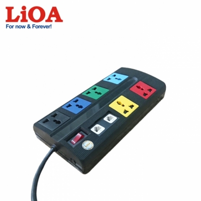 Ổ cắm kéo dài đa năng trung tâm có mạch chống sét đường thông tin 6 ổ LiOA màu đen - 6OFFICE-3