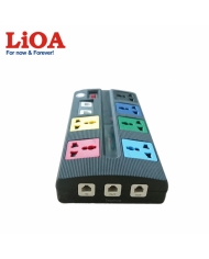 Ổ cắm kéo dài đa năng trung tâm có mạch chống sét đường thông tin 6 ổ LiOA màu đen - 6OFFICE-3
